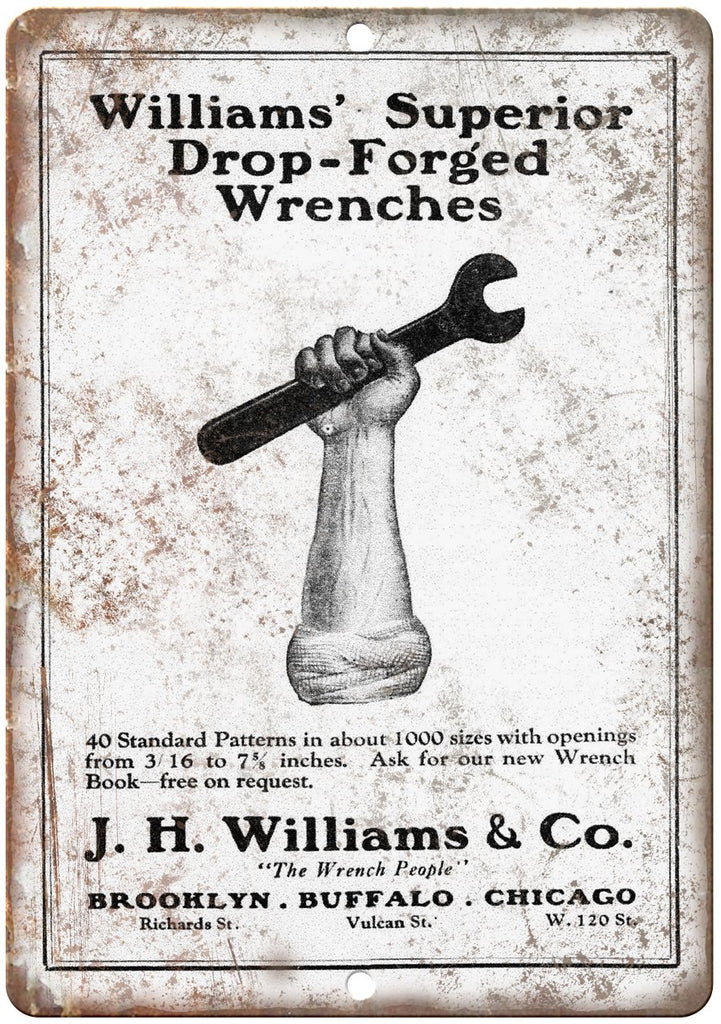 J.H. Williams & Co Vintage Wrench Ad Metal Sign