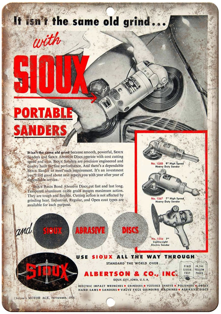 Sioux Portable Sander Ad Metal Sign