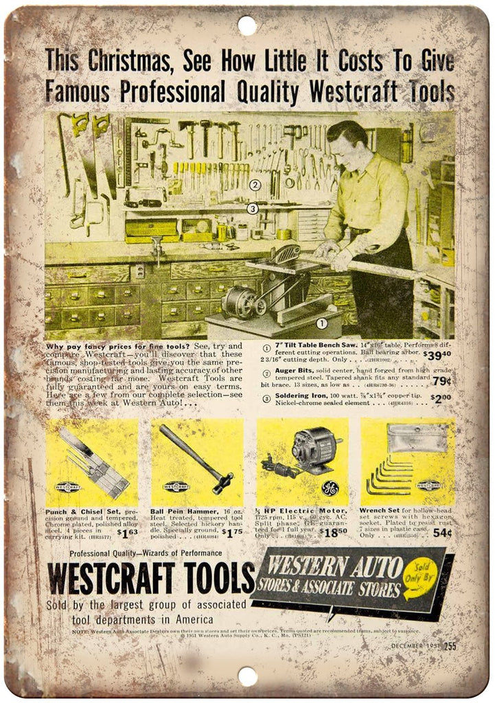 Westcraft Tools Western Auto Power Tool Metal Sign