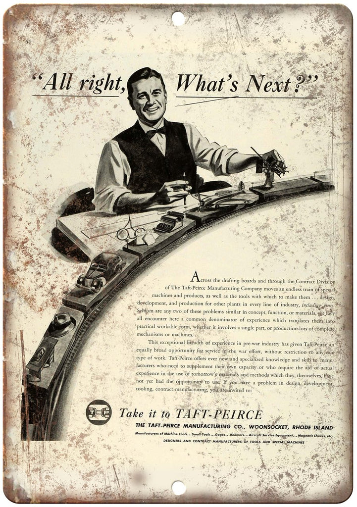 Taft-Pierce Manfacturing Co. Tool Metal Sign
