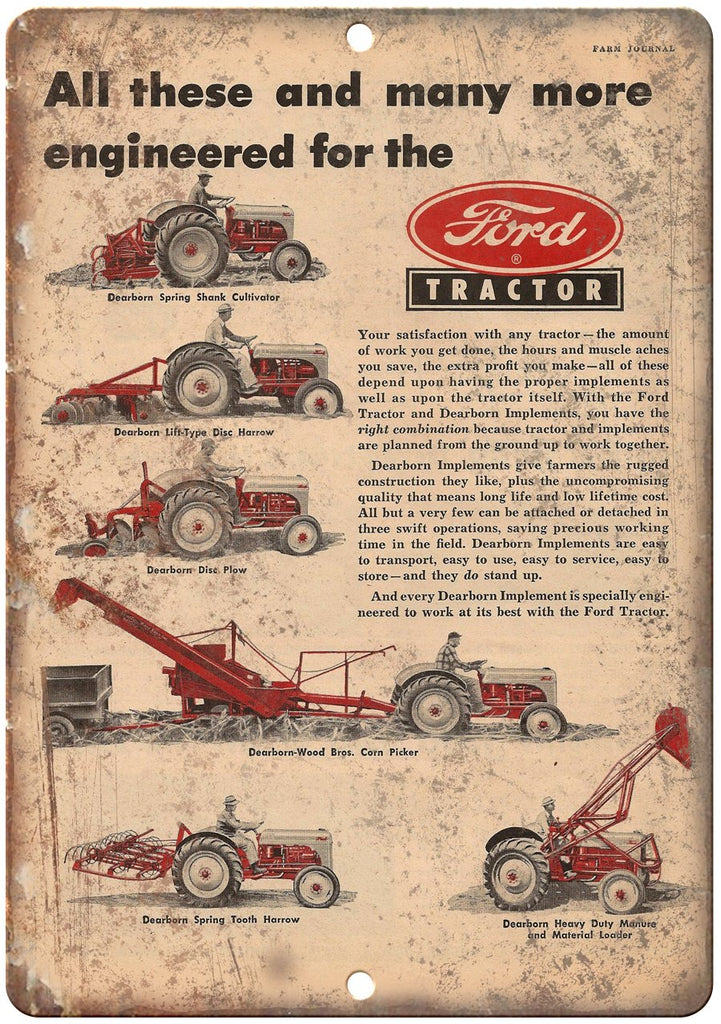 Ford Tractor Vintage Farm Ad Metal Sign