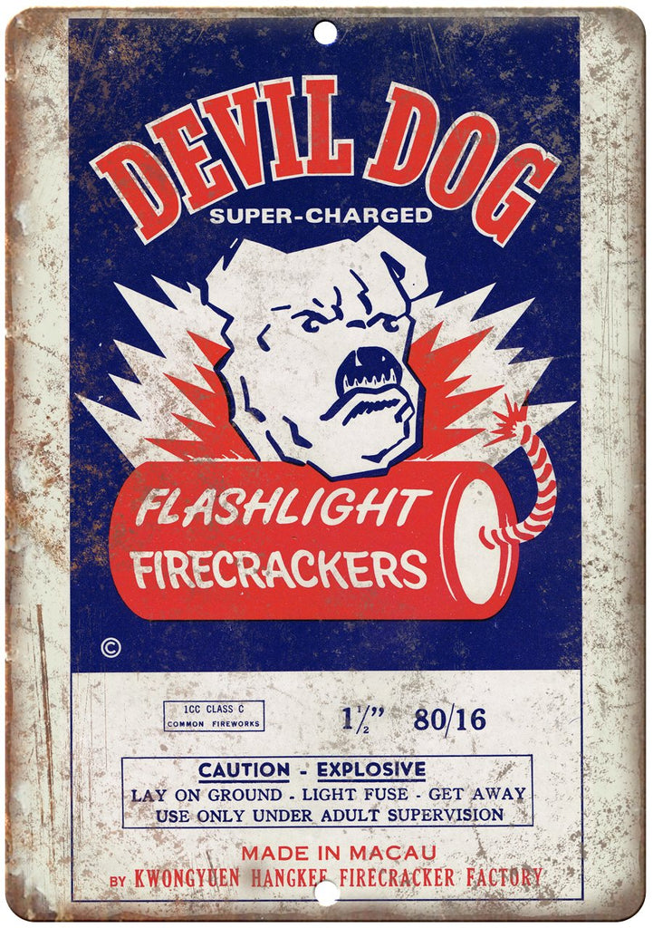 Devil Dog Firecracker Package Art Metal Sign