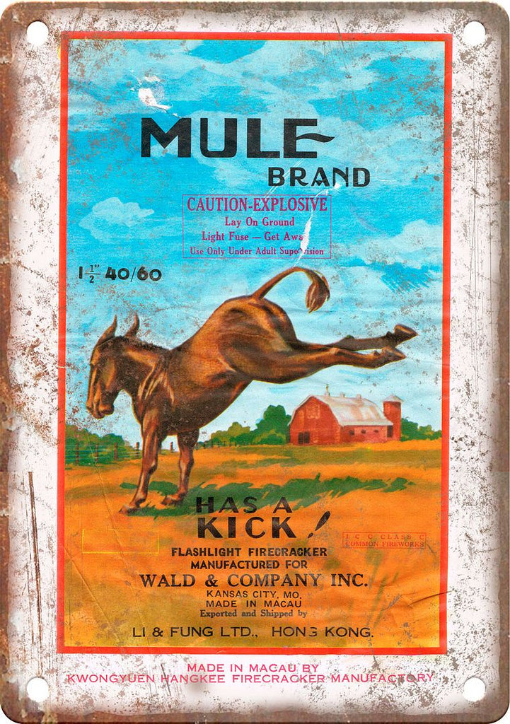 Mule Brand Firecracker Package Art Metal Sign