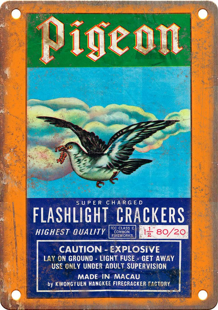 Pigeon Firecracker Package Art Metal Sign