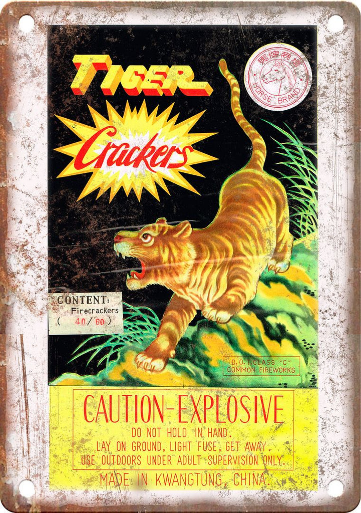 Tiger Horse Brand Firecracker Package Art Metal Sign