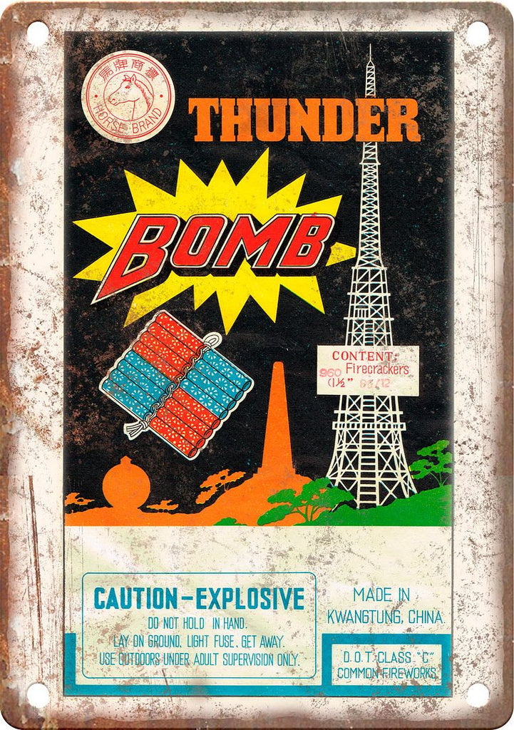 Thunder Bomb Horse Brand Firecracker Art Metal Sign