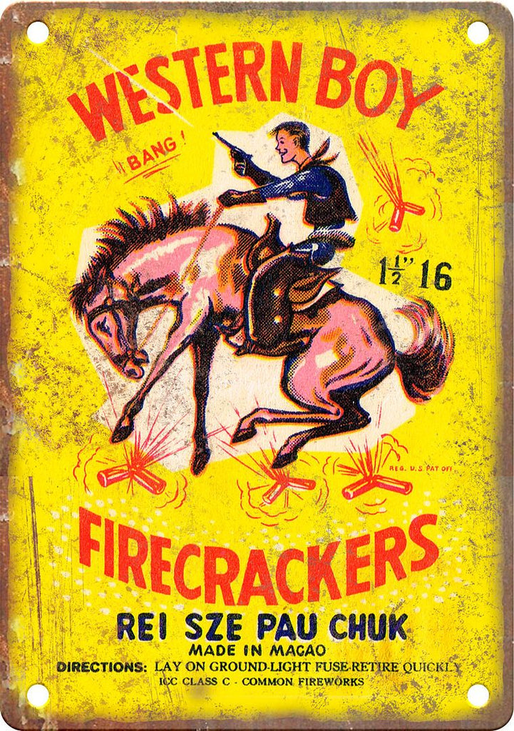 Western Boy Firecracker Package Art Metal Sign