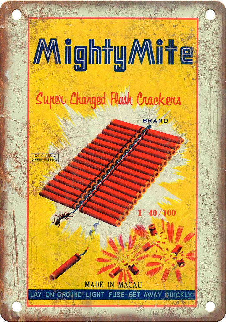 Mighty Mite Firecracker Package Art Metal Sign