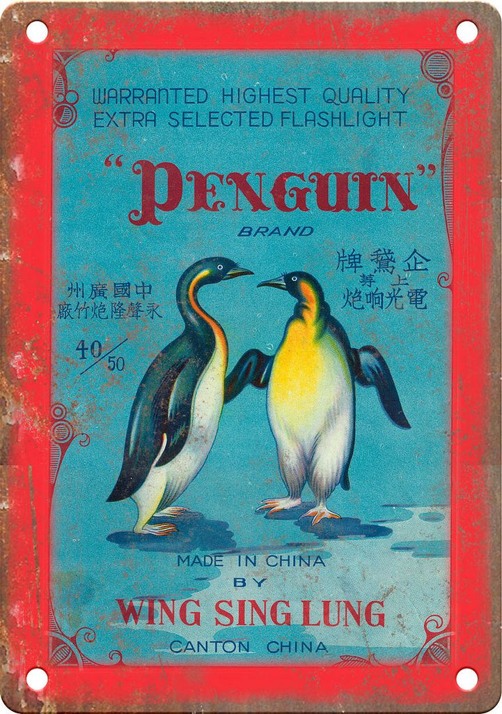 Penguin Firecracker Package Art Metal Sign
