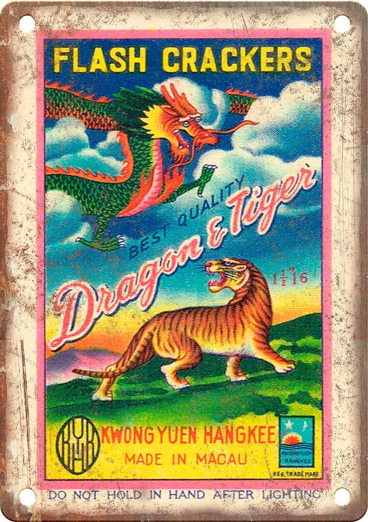Dragon And Tiger Firecracker Art Metal Sign