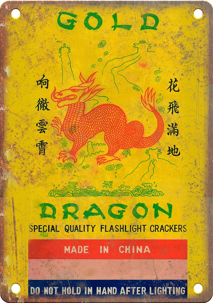 Gold Dragon Firecracker Package Art Metal Sign