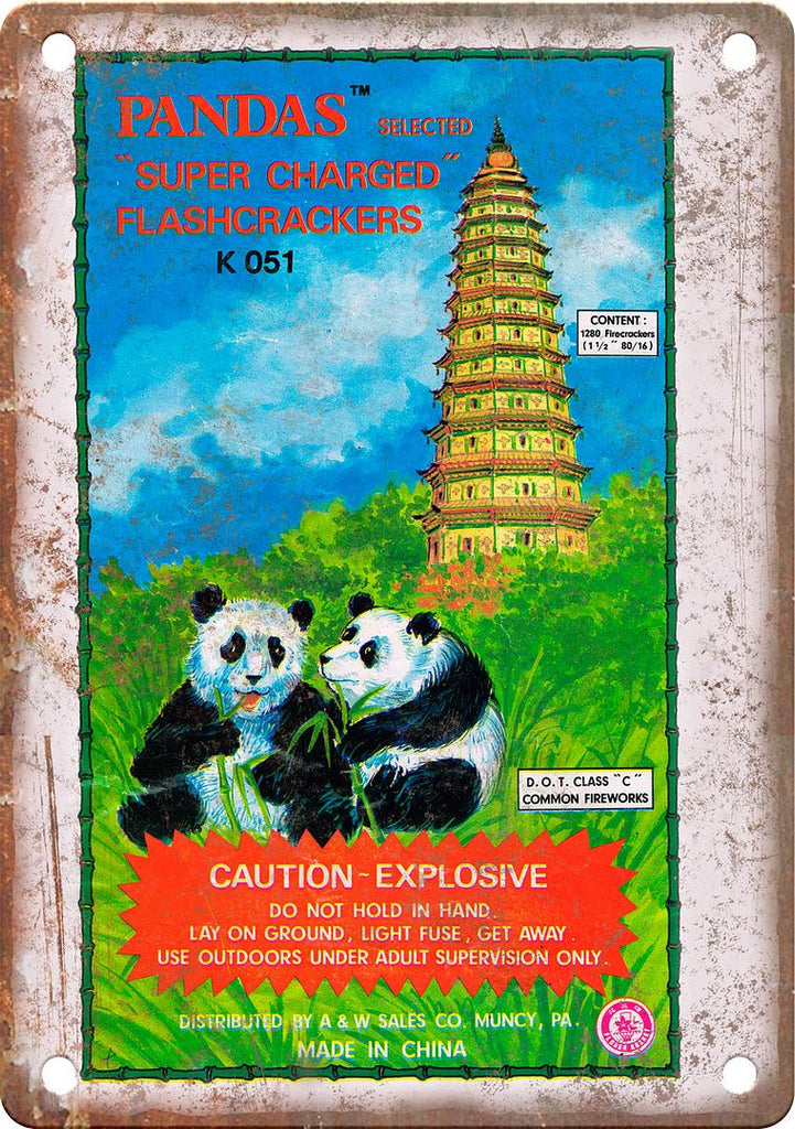 Pandas Firework Package Art Metal Sign