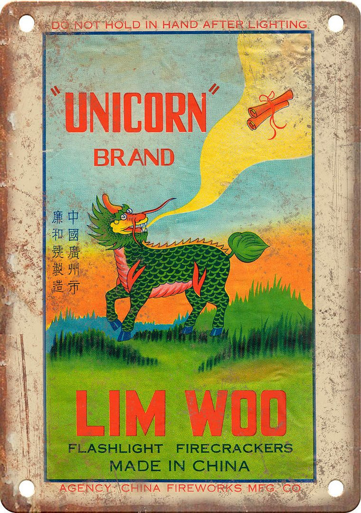 Unicorn Brand Lim Woo Firework Art Metal Sign