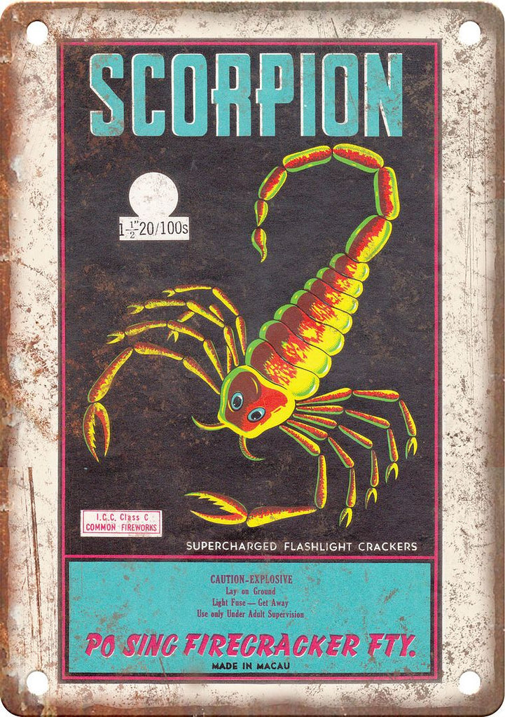 Scorpion Firecracker Wrapper Art Metal Sign