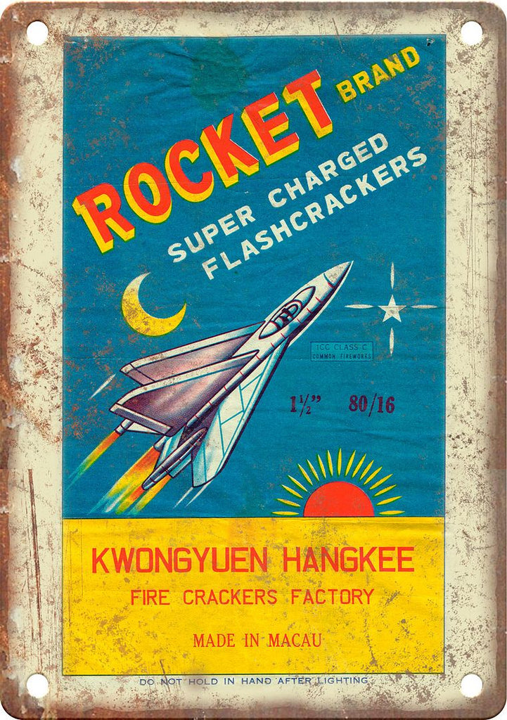 Rocket Brand Firecracker Wrapper Art Metal Sign