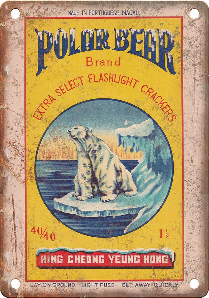 Polar Bear Firework Wrapper Art Metal Sign