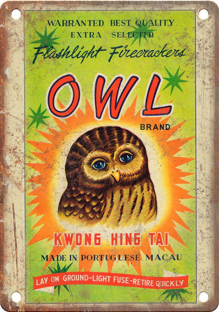 Owl Brand Firework Package Art Metal Sign