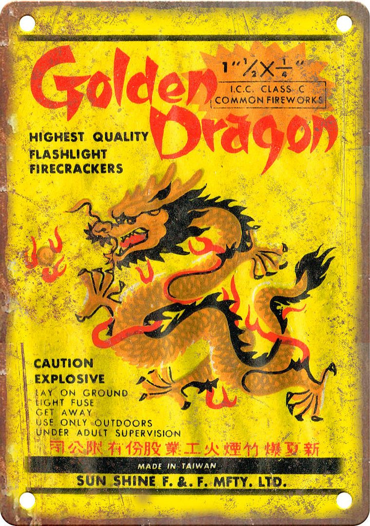 Golden Dragon Firework Package Art Metal Sign