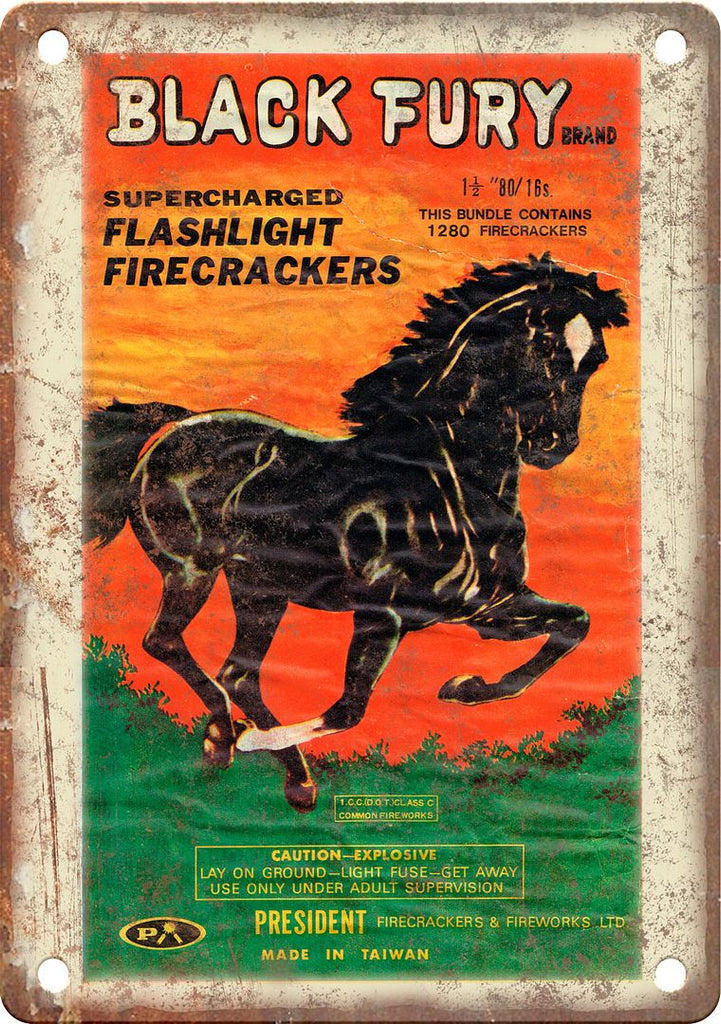 Black Fury Brand Firework Wrapper Art Metal Sign