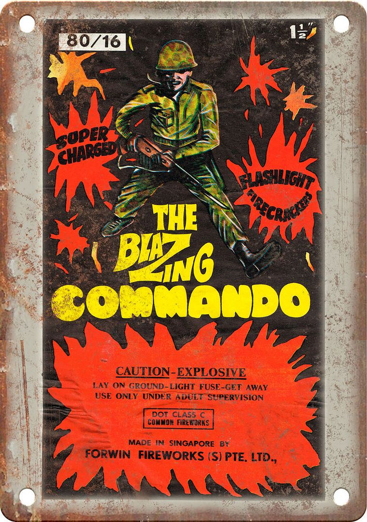 Blazing Commando Firework Wrapper Art Metal Sign