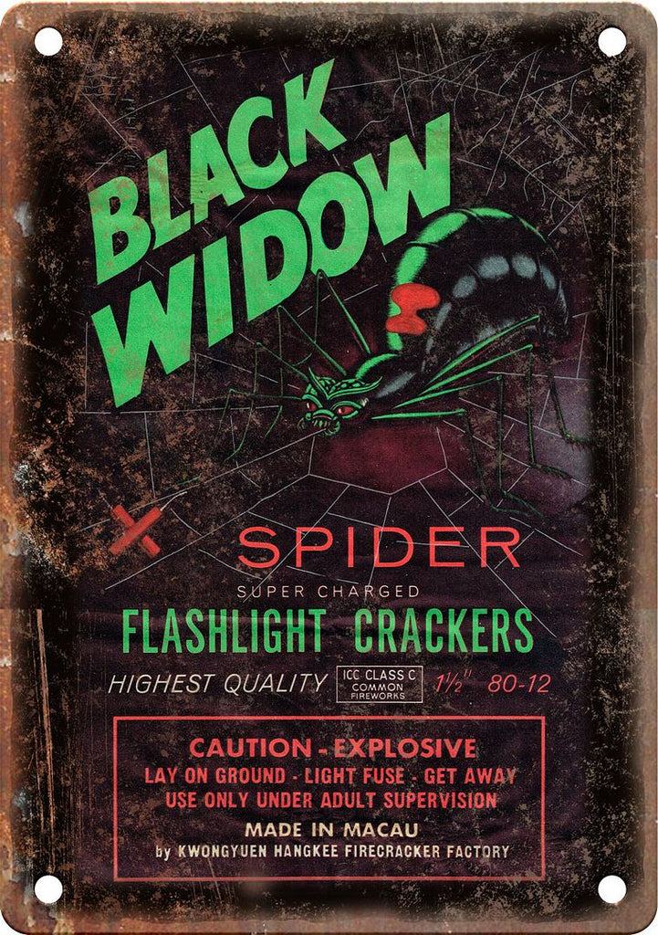 Black Widow Firecracker Package Art Metal Sign