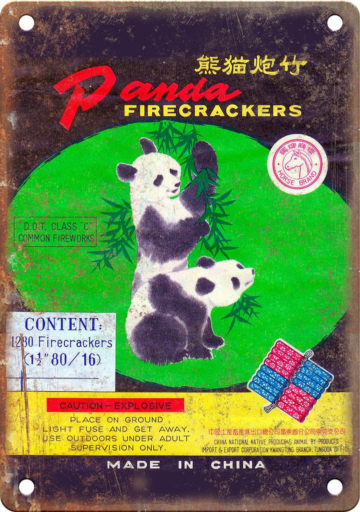 Panda Firecracker Package Art Metal Sign