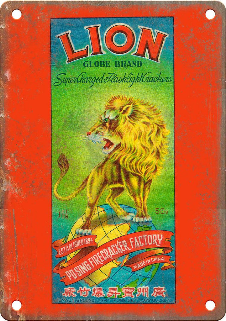 Lion Globe Brand Firecracker Package Art Metal Sign