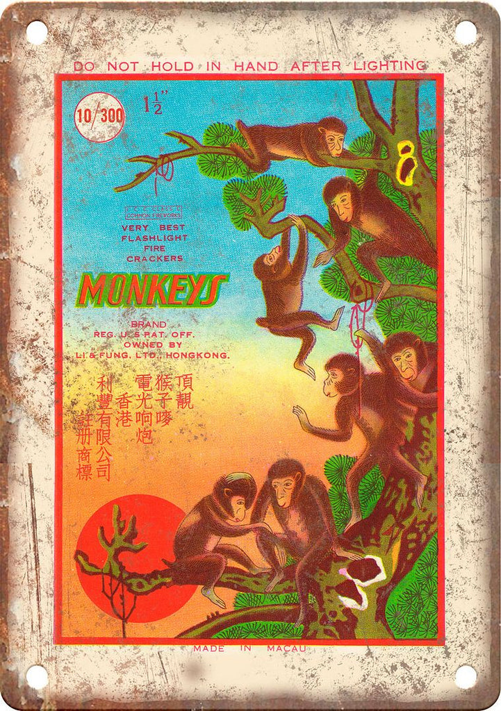 Monkeys Firecracker Package Art Metal Sign
