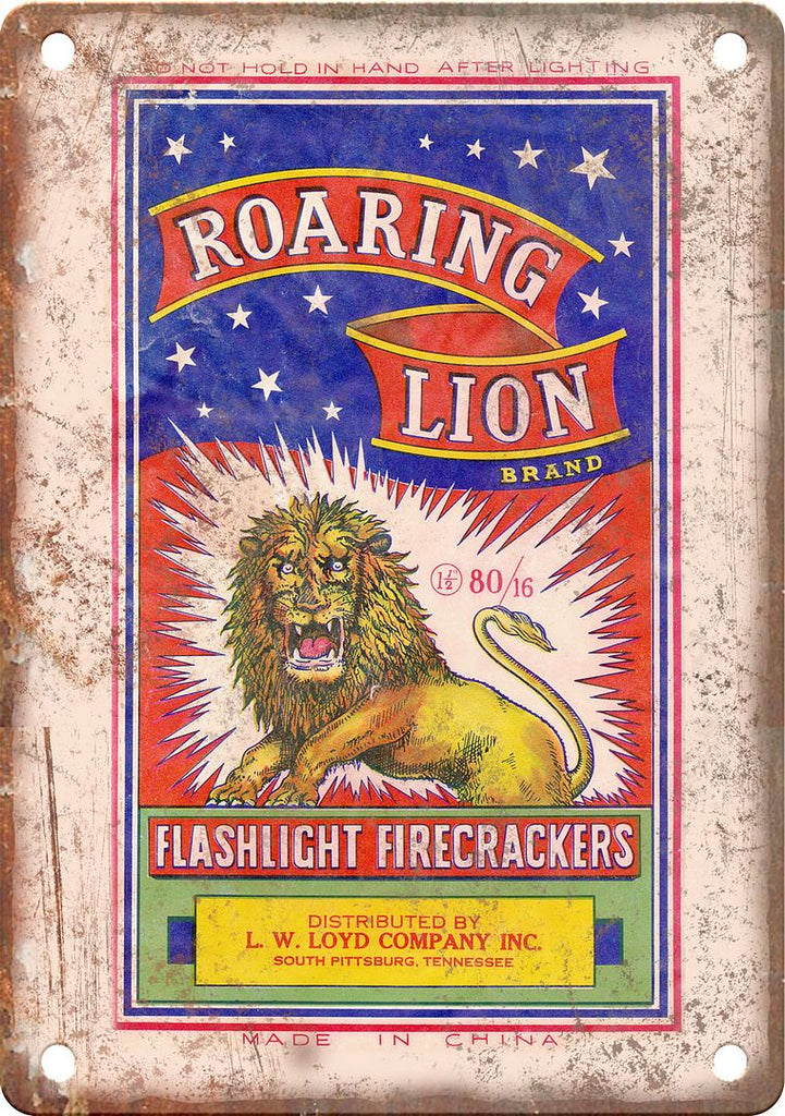 Roaring Lion Brand Firecracker Art Metal Sign