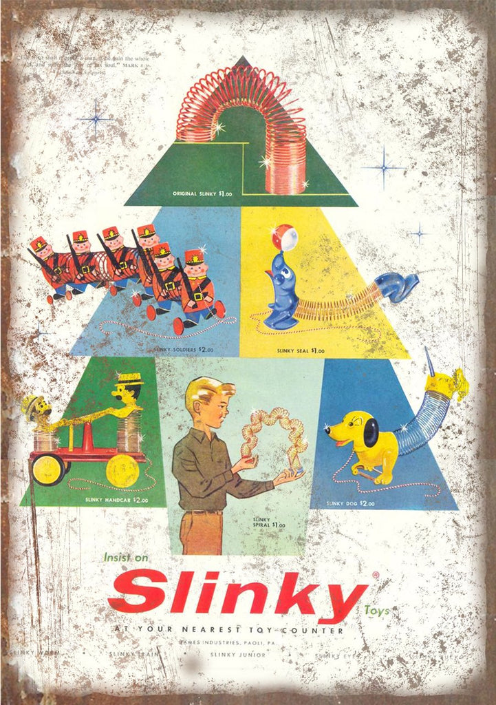 Slinky James Industries Vintage Toy Ad Metal Sign