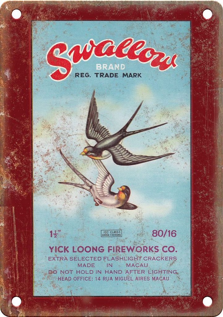 Swallow Brand Firecracker Package Art Metal Sign