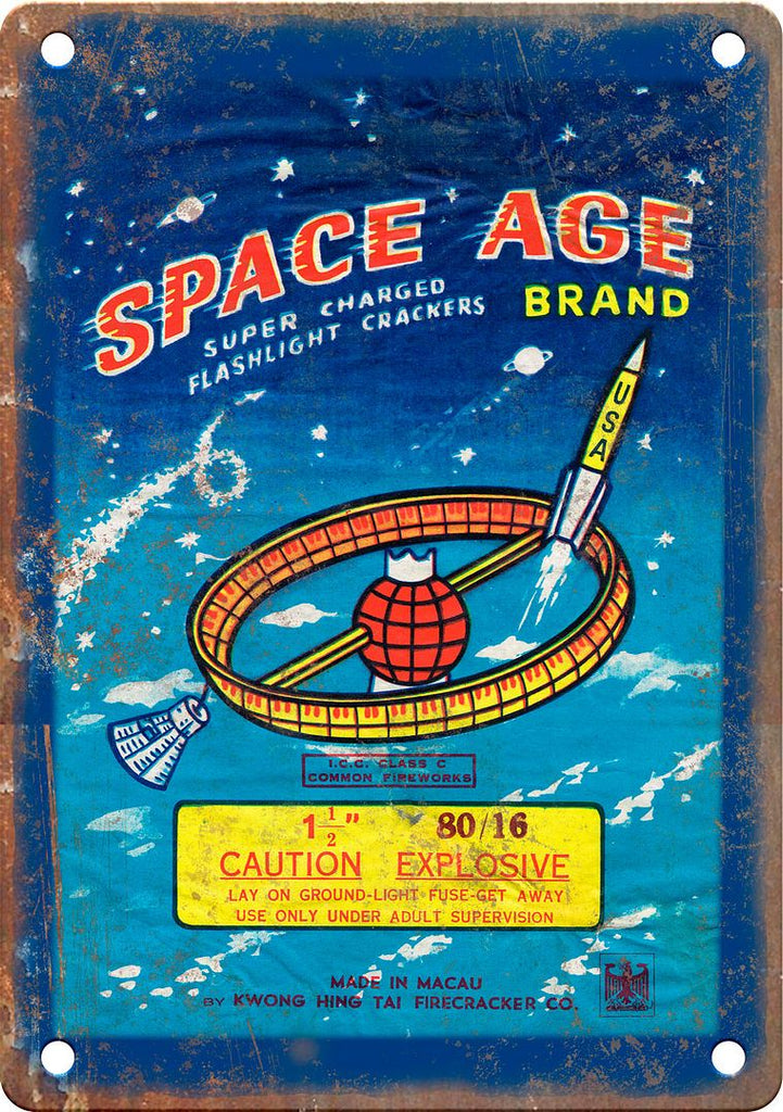 Space Age Brand Firecracker Package Art Metal Sign