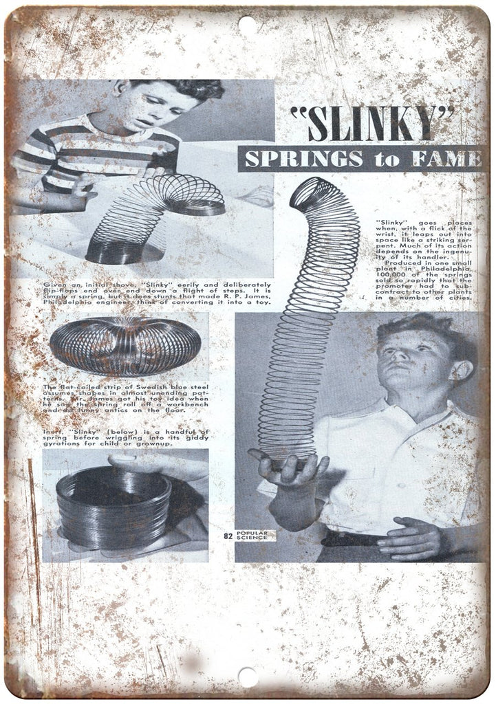 Slinky James Industries Popular Science Ad Metal Sign