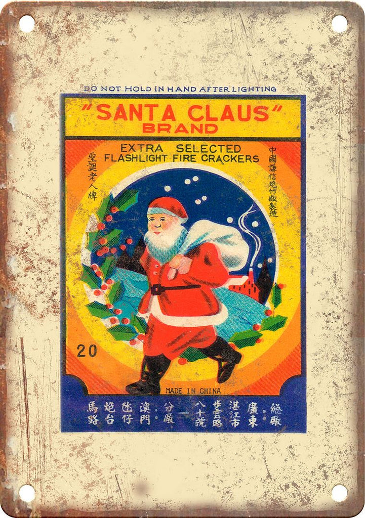 Santa Claus Brand Firecracker Package Art Metal Sign