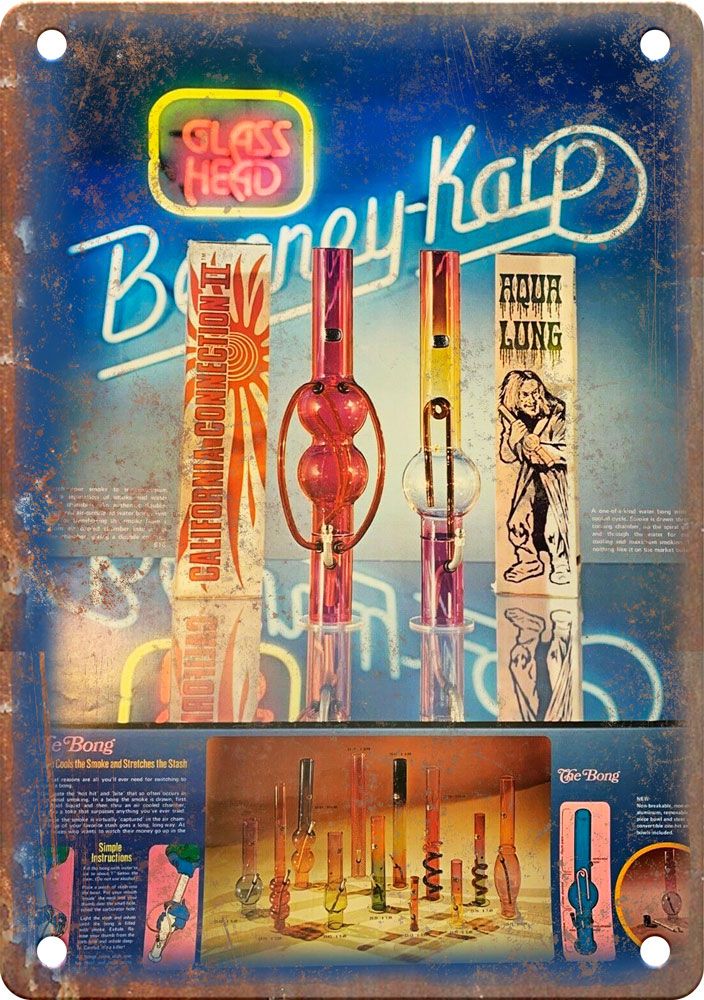 Glass Head Vintage Bong Marijuana Weed Ad Reproduction Metal Sign
