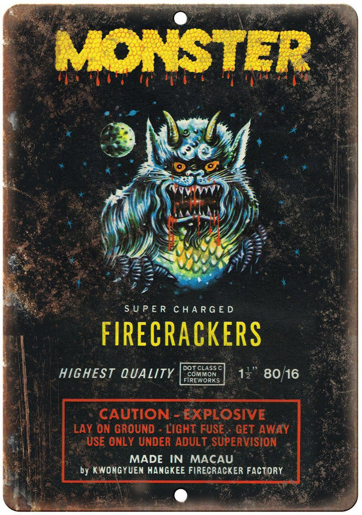 Monster Super Charged Firecracker Art Metal Sign