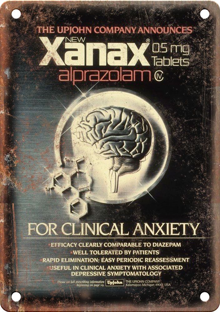 Vintage Upjohn Xanax Drug Magazine Ad Reproduction Metal Sign