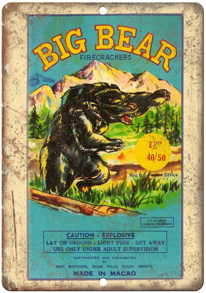 Big bear Firecrackers Package Art Metal Sign