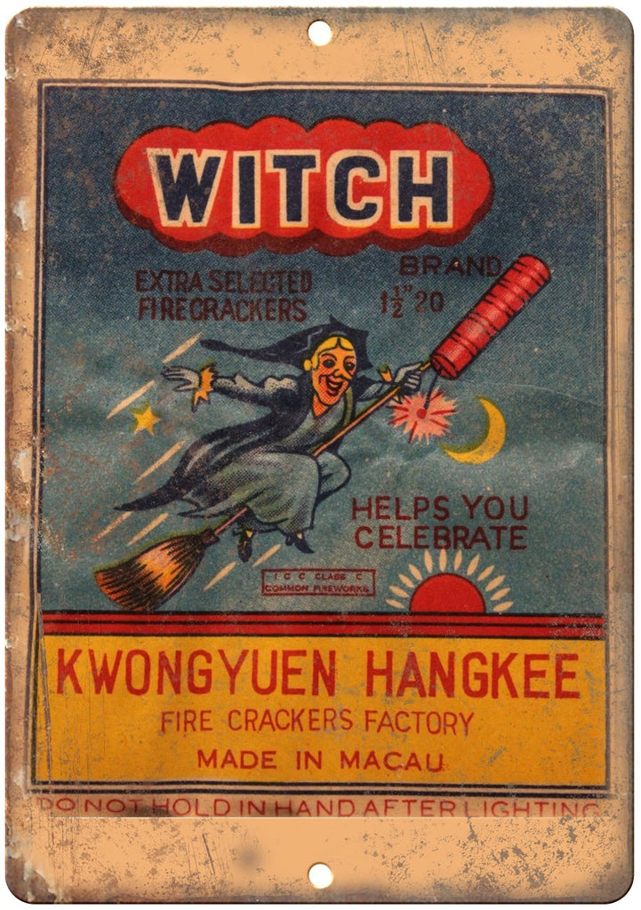 Witch Firecrackers Package Art Metal Sign
