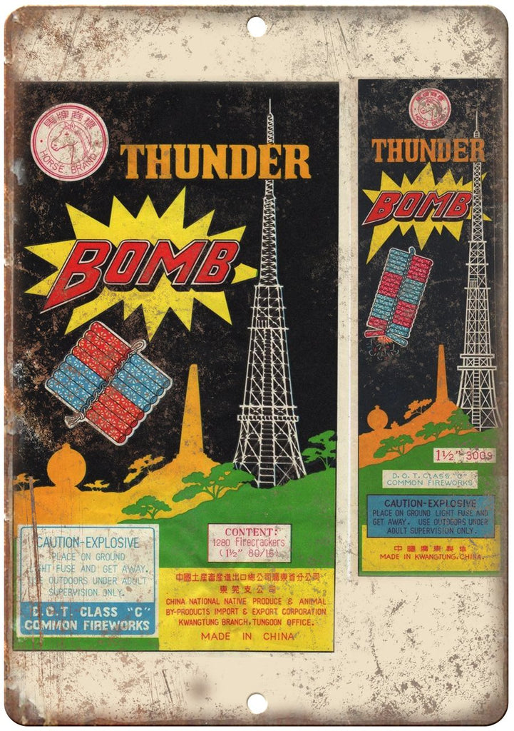 Thunder Bomb Firecrackers Package Art Metal Sign