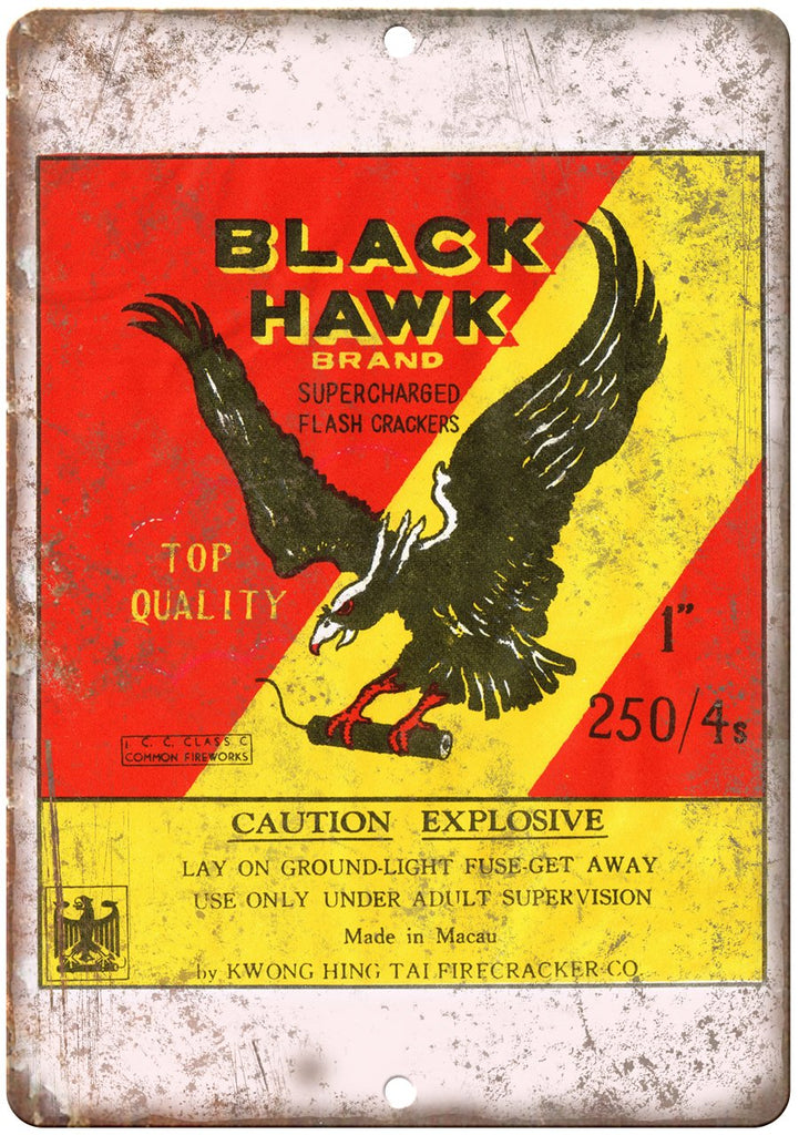 Black Hawk Brand Firecracker Package Art Metal Sign