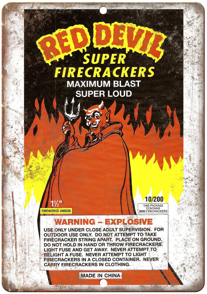 Red Devil Firecracker Package Art Metal Sign