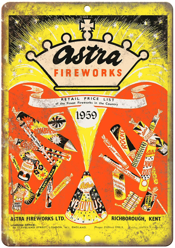 1959 Astra Fireworks Vintage Price List  Metal Sign