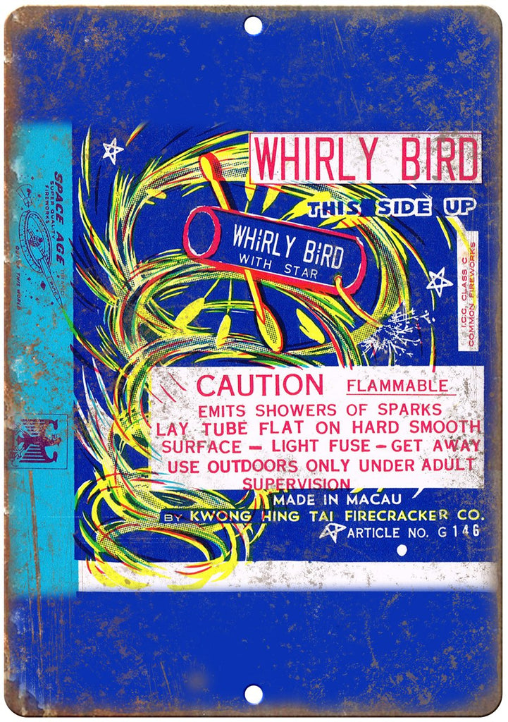 Whirly Bird Firecracker Package Art Metal Sign
