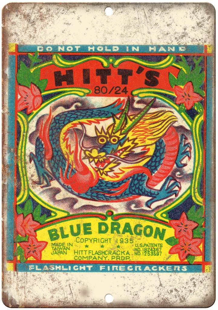 Hitt's Blue Drangon Firework Package Art Metal Sign
