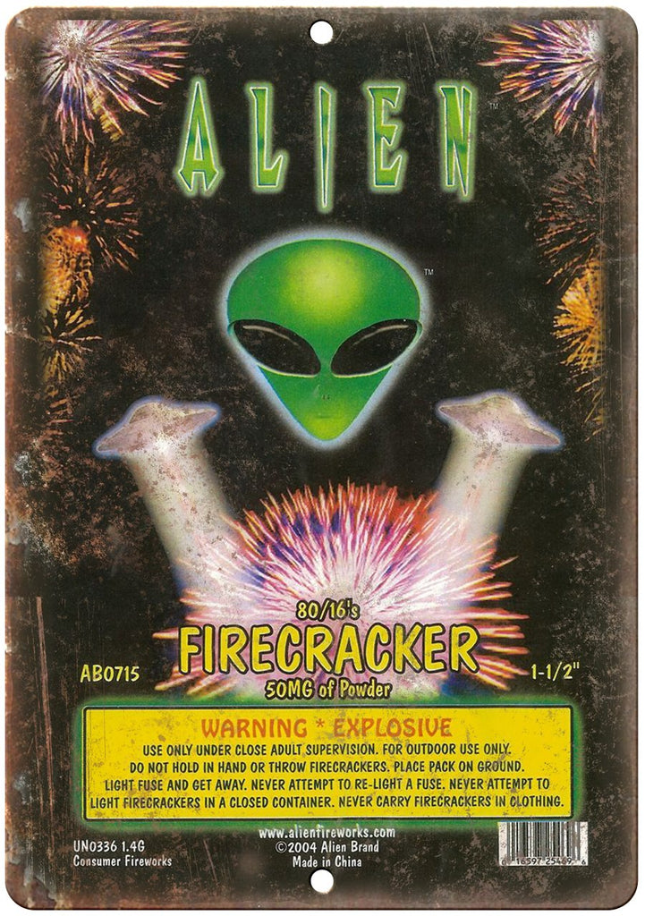 Alien Firework Package Art Metal Sign