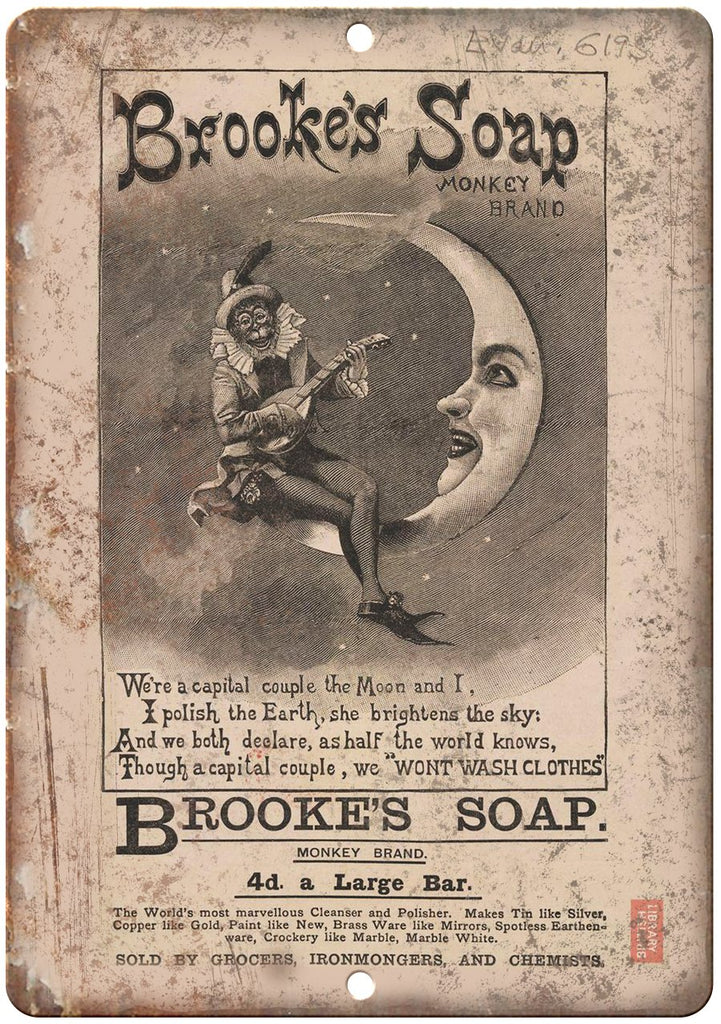 Brookers Soap Monkey Brand Cleanser Metal Sign