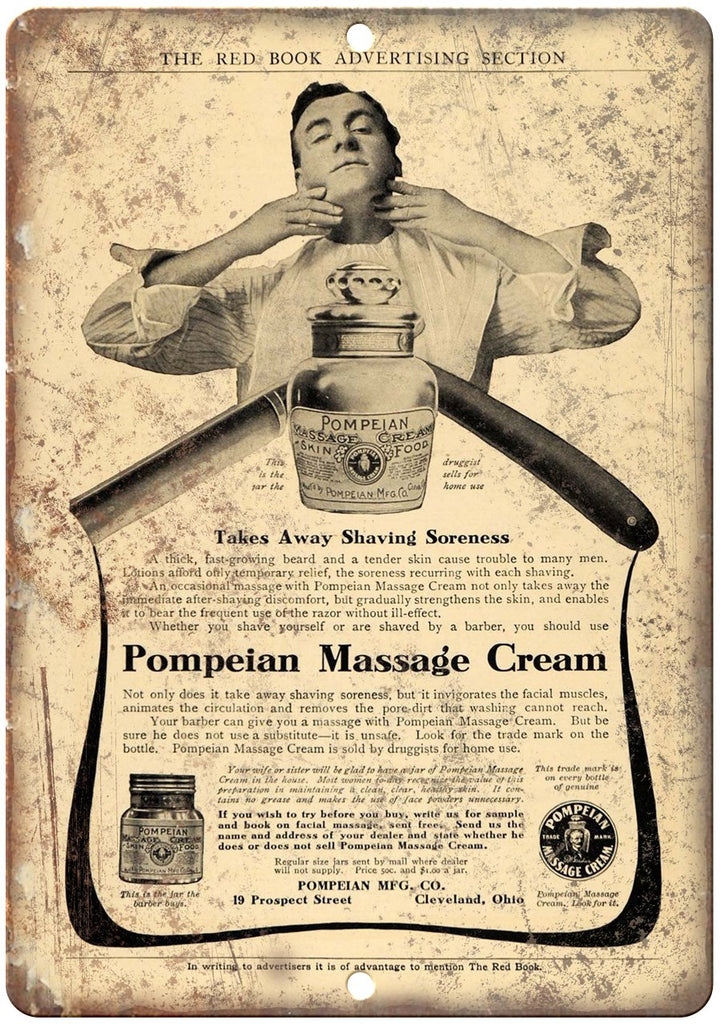Pompeian Massage Cream Metal Sign