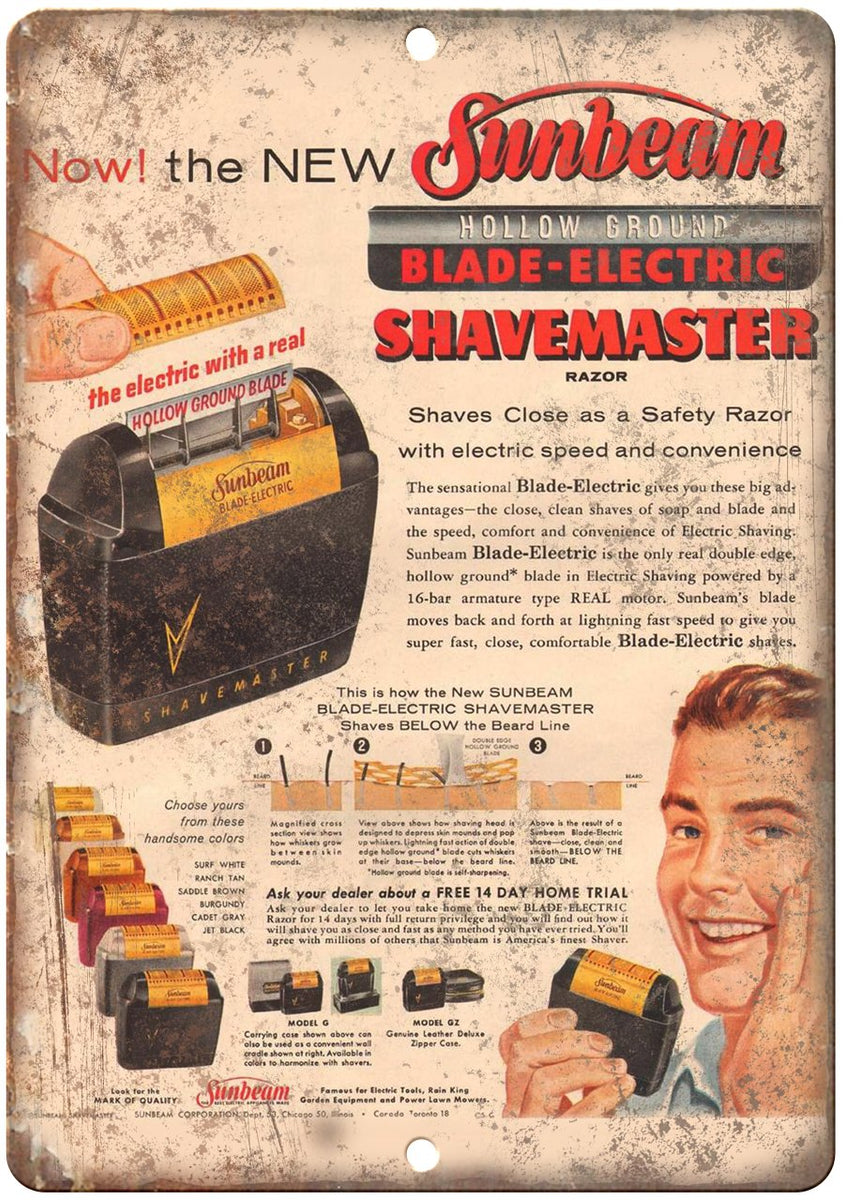 Sunbeam Shavemaster Razor Metal Sign | Rusty Walls – Rusty Walls Sign Shop