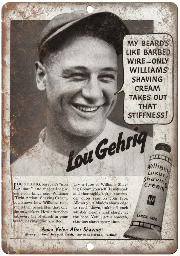 Lou Gehrig Williams Luxury Shaving Cream Metal Sign